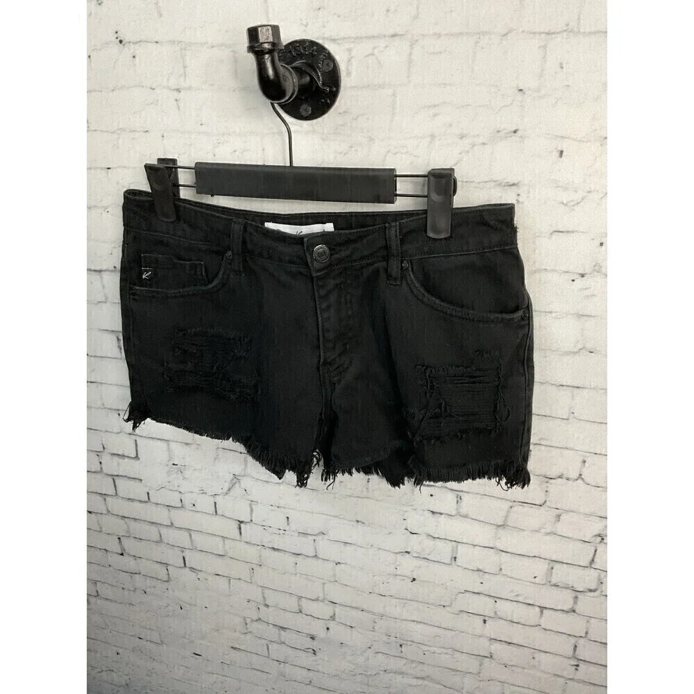 KanCan Womens Black Distressed Cutoff Shorts Cotton Pockets Size S T2